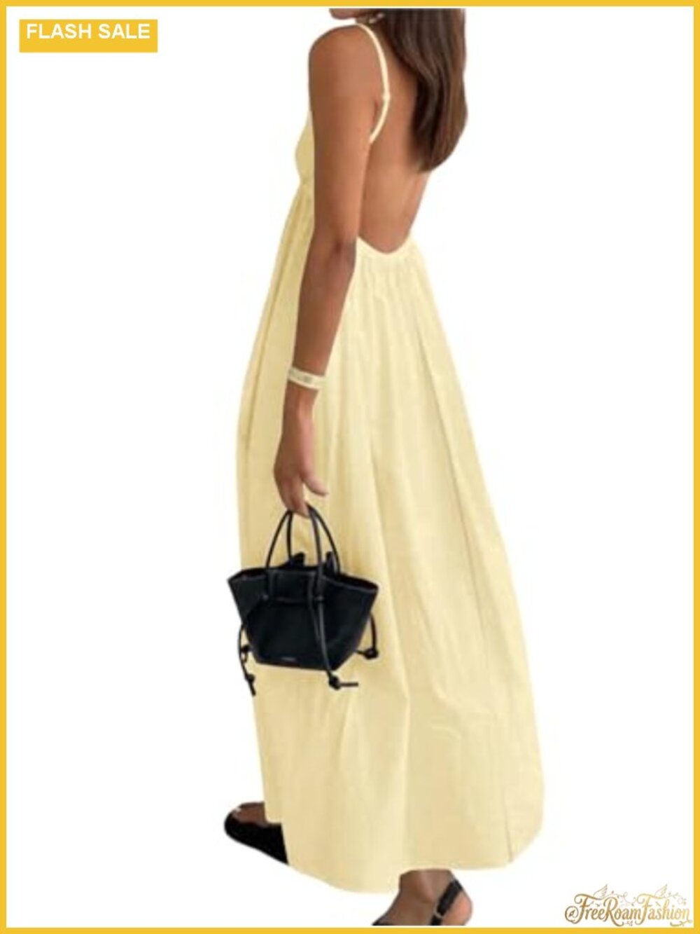Backless Spaghetti Strap V-Neck Maxi Sundress with Pockets Flowy